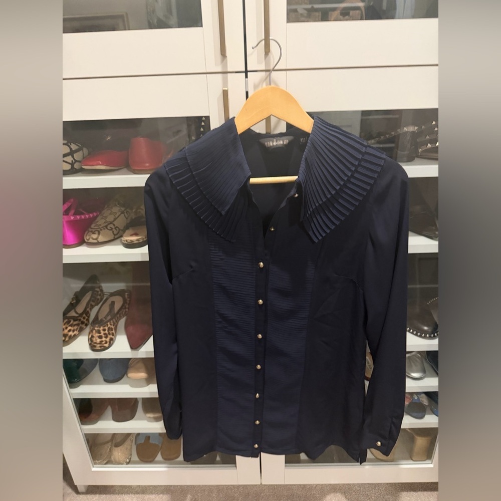 Mina UK Navy Pleated Collar Blouse